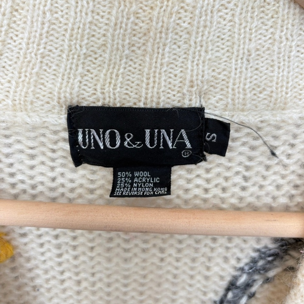 Vtg RARE UNO & UNA Butterfly Knit Cardigan Sweater Cream Wool Blend - Picture 6 of 11